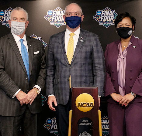 Chehardy Sherman Williams' attorney in New Orleans, David R. Sherman, with Governor Edwards and Mayor Cantrell